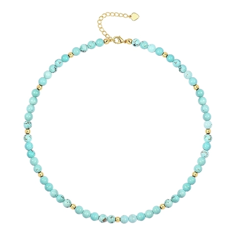 Bohemian Handmade Turquoise Tiger Eye Beaded Necklace For Women Copper Chain Choker With Heart Charm Extension Adjustable Jewelry