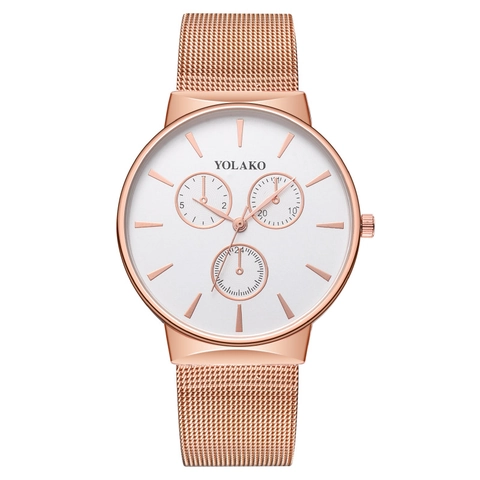 Fashion Men Quartz Watch With Milanese Mesh Metal Band Round Three Eye Dial Business Casual Wristwatch Elegant