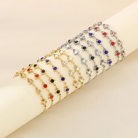 Fashion Stainless Steel Star Bracelet Multicolor Rhinestone Inlaid Five Pointed Star Chain Bracelet For Women Trend Jewelry