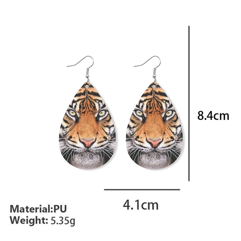 Tropfenform PU Leder Hängeohrringe Tiger Leopard Gepard Tierdruck Lustiger Trendiger Statement Schmuck Für Damen