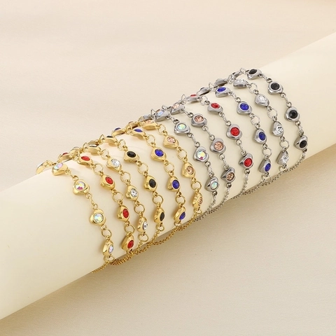 Bracciale in Acciaio Inossidabile con Zirconia Multicolore a Cuore per Donna Placcato Oro Argento Geometrico Cristallo Gioielli di Moda