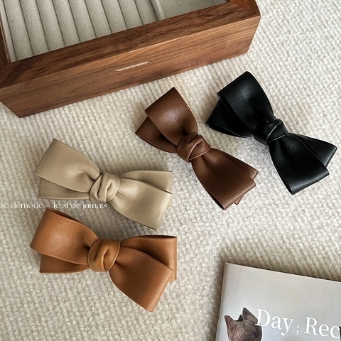 Bow Hair Clip Textured PU Leather Duckbill Clip Retro Elegant Hairpin For Women Girls Simple Versatile Hair Accessories