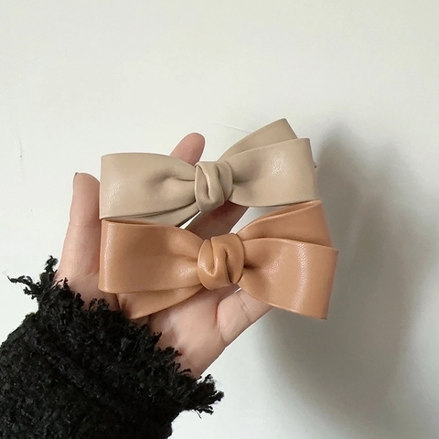 Bow Hair Clip Textured PU Leather Duckbill Clip Retro Elegant Hairpin For Women Girls Simple Versatile Hair Accessories