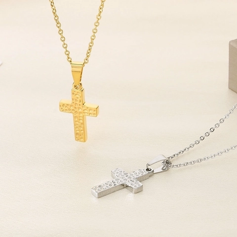Collana Minimalista Con Pendente A Croce In Acciaio Al Titanio Martellato Per Uomo E Donna Catena Da Clavicola Gioielli Regalo