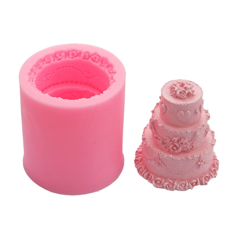 Stampo In Silicone Torta A Tre Livelli Rilievo Floreale Cuore DIY Fondant Cottura Candela Aromaterapia Gesso Sapone Resina