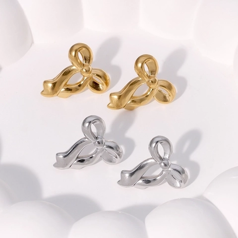 Pendientes De Botón Con Lazo De Acero Inoxidable Bañados En Oro De 18K Minimalistas Dulces Para Mujer