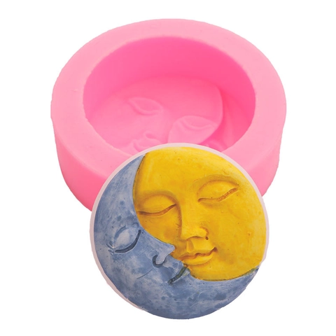Silicone Molds Sun Moon Face Baby In Leaf 3D Relief For Fondant Chocolate Handmade Soap Candle Crafting DIY