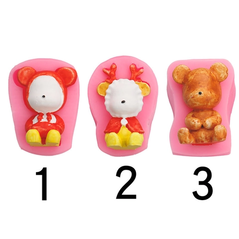 3D Cartoon Bear Reindeer Silicone Mold DIY Handcraft Fondant Chocolate Cake Decorating Resin Clay Soap Candle Making Tool