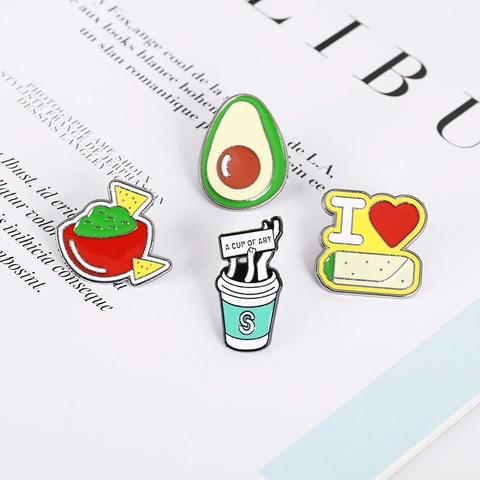 Ensemble de Broches en Émail de Nourriture de Dessin Animé Avocat Tasse à Café Burrito Nachos Badges en Alliage Pour Vêtements Sac à Dos Bijoux