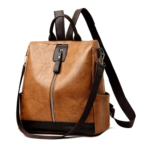 Rugzak Dames PU Leer Anti-diefstal Rits Achterkant Waterdicht Grote Capaciteit Reizen Casual Vintage Stijl Schooltas