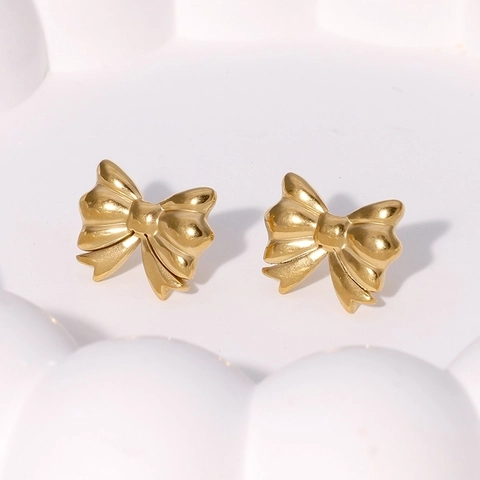Pendientes De Botón Con Lazo De Acero Inoxidable Chapado En Oro De 18K Joyería De Moda Minimalista Chic Para Mujer