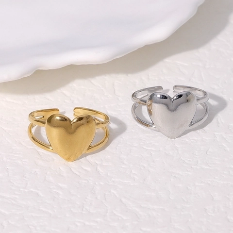 Anillo Corazón Acero Inoxidable Chapado En Oro 18K Anillo Abierto Ajustable Joyería De Moda Minimalista Para Mujer