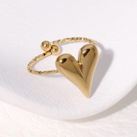 Anillo De Corazón Acero Inoxidable Chapado En Oro De 18K Ajustable Banda Abierta Estilo Retro Francés Para Mujer