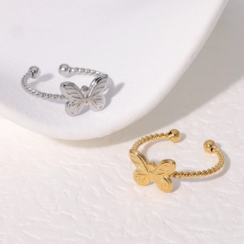 Vlinder Open Ring Roestvrij Staal 18K Verguld Verstelbaar Gedraaide Touwband Minimalistische Mode Sieraden Voor Dames