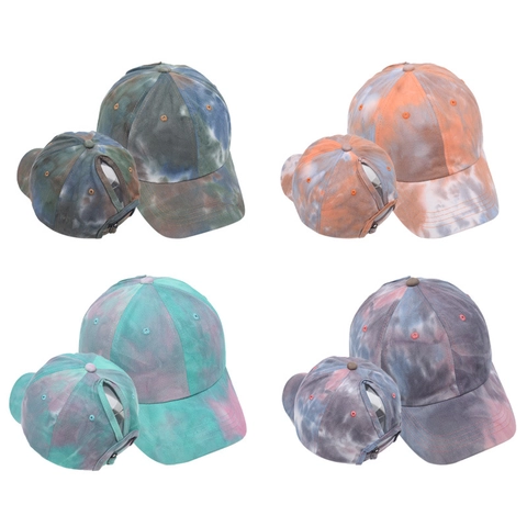 Tie Dye Ponytail Baseball Cap For Women Cotton Adjustable Outdoor Sun Protection Hat Fashion Summer Sport Messy Bun Cap