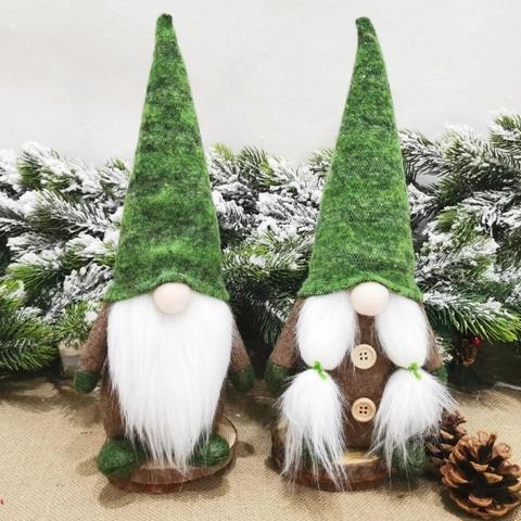 Gnomes De Noël Poupée Sans Visage Elfe En Peluche Ornements Feutre Vert Et Bois Pour Décoration De Bureau Cadeau Fait Main