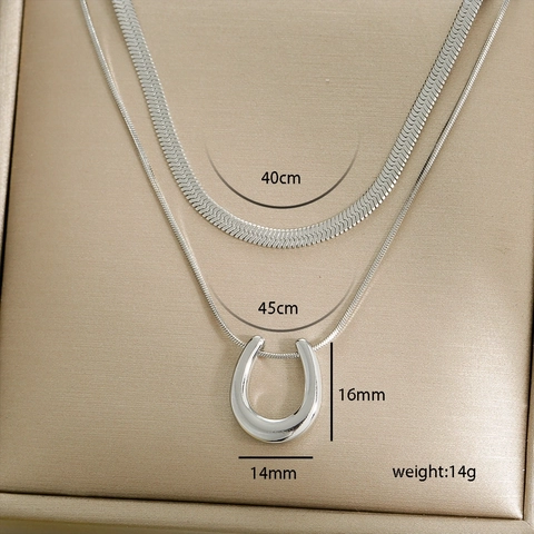 Layered Stainless Steel Necklace Flat Snake Bone Blade Chain Heart Rose Pendant Gold Silver Color Trendy Jewelry
