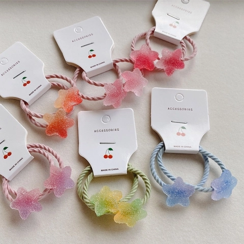 Sweet Candy Color Frosted Heart Star Hair Clips And Elastic Hair Ties Gradient Sugar Texture Accessories For Girls