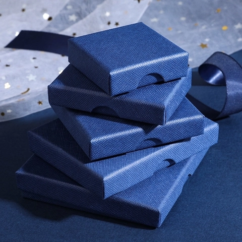 Elegant Textured Paper Jewelry Box For Ring Earring Necklace Storage Gift Packaging Square Rectangular Case With Sponge Insert