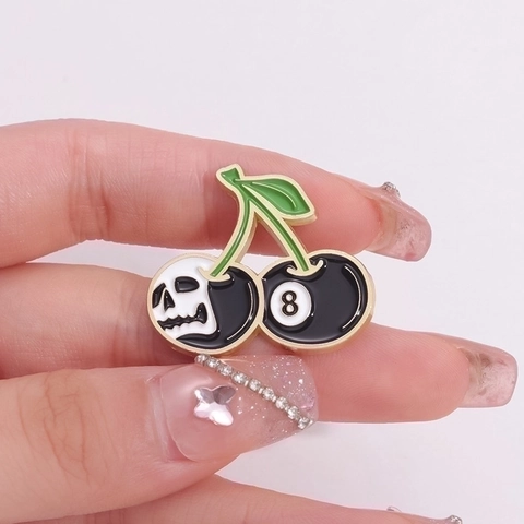 Punk Zinklegierung Emaille Pin Brosche Set 8-Ball Totenkopf Kirsche Retro Mädchen Revers Abzeichen Schmuck Für Kleidung Taschen Rucksäcke