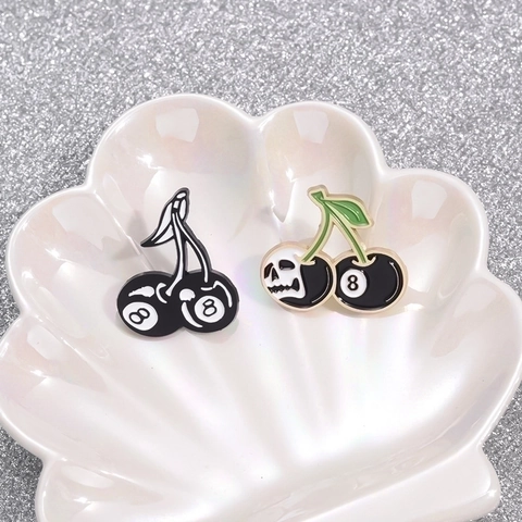 Vintage Punk Alloy Enamel Brooch Pin 8 Ball Cherry Skull Skeleton Hand Pin-up Girl Badges For Clothing Bags Accessories