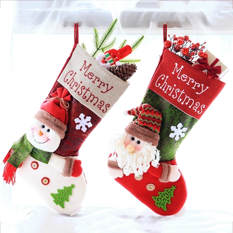 Calze Di Natale Grandi 3D Babbo Natale Pupazzo Di Neve Renna Sacchetti Regalo Appesi Tessuto Lino Decorazione Camino