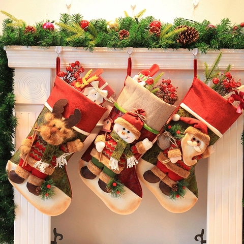 Calze Di Natale Grandi 3D Babbo Natale Pupazzo Di Neve Renna Sacchetti Regalo Appesi Tessuto Lino Decorazione Camino