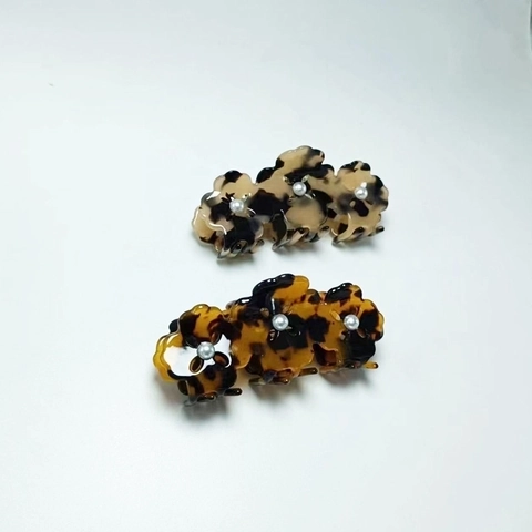 Pinza Per Capelli Acetato Forma Di Fiore Tartarugato Motivo Leopardato Con Perla Artificial Sintetica Elegante Per Donna