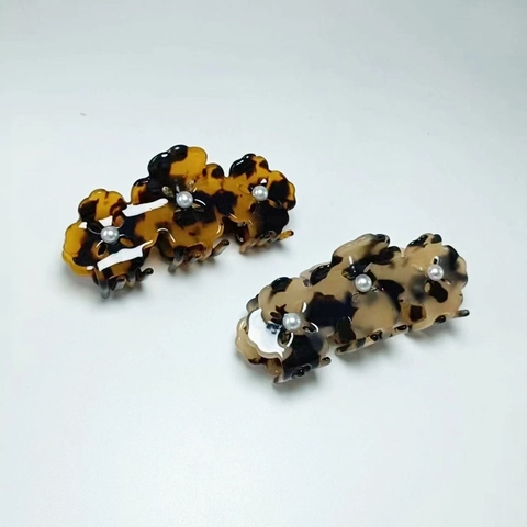 Pinza Per Capelli Acetato Forma Di Fiore Tartarugato Motivo Leopardato Con Perla Artificial Sintetica Elegante Per Donna