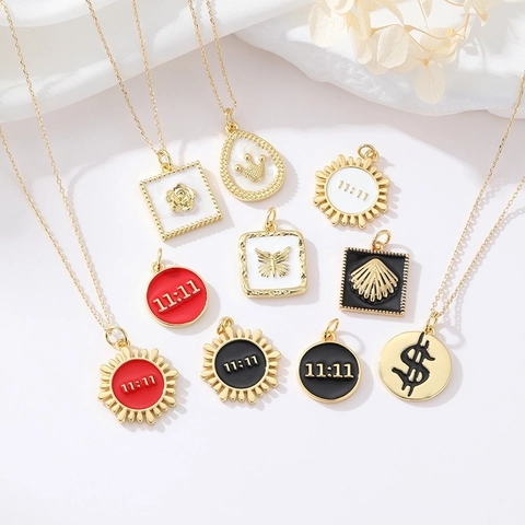 Enamel Pendant Charms 14K Gold Plated Copper Geometric Butterfly Crown Rose For DIY Jewelry Making Accessories
