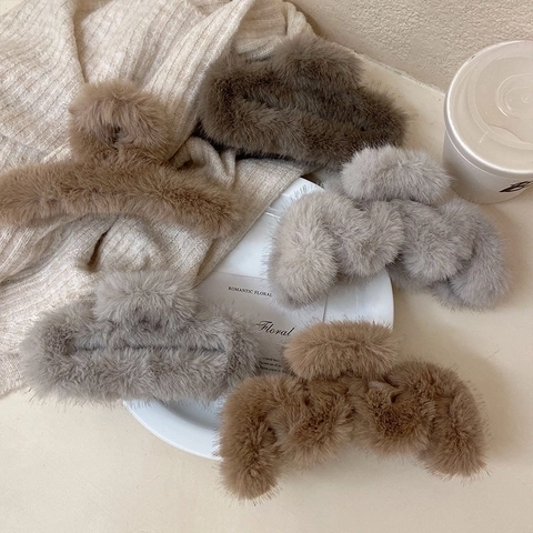 Molletta Per Capelli In Peluche Ecopelliccia Grande Clip Squalo Elegante Styling Invernale Autunnale Per Donne Ragazze