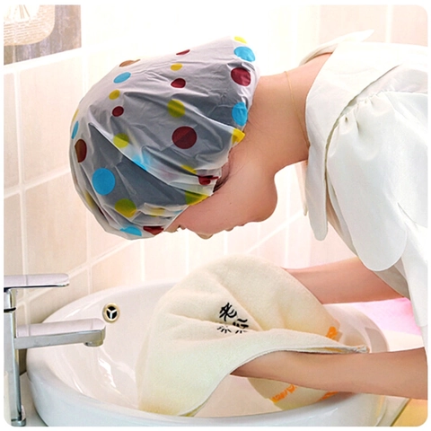 Reusable Waterproof Shower Cap For Women Thickened EVA Bathing Hat With Elastic Band Lace Trim Cute Cartoon Patterns
