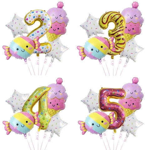 Geburtstagsparty Luftballons Aluminiumfolie Cartoon Eiscreme Süßigkeiten Nummer Stern Macaron Babyparty Dekoration