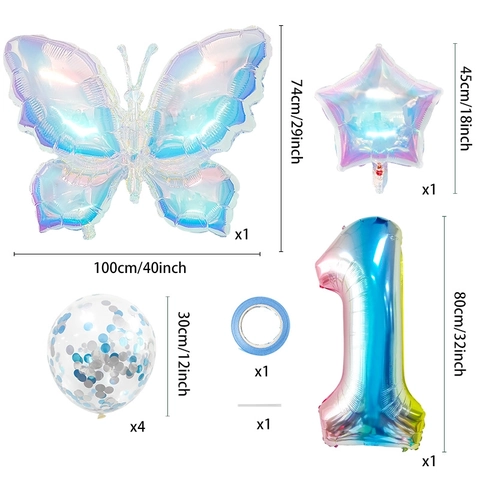 Butterfly Number Balloons Iridescent Gradient Aluminum Foil Birthday Party Wedding Decorations Photography Props