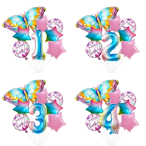 Schmetterling Geburtstag Ballon Set Aluminiumfolie Gradient Nummer Stern Für Kinder Party Dekoration Lebendig