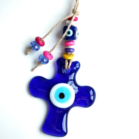 Evil Eye Kreuz Hängende Dekoration Handgefertigte Glas Nazar Perle Schutzamulett Haus Wand Auto Deko