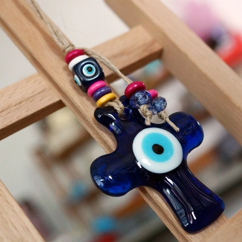 Evil Eye Kreuz Hängende Dekoration Handgefertigte Glas Nazar Perle Schutzamulett Haus Wand Auto Deko