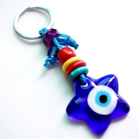 Evil Eye Schlüsselanhänger Hamsa Hand Stern Glas Anhänger Handgefertigt Ethnisch Bunte Perlen Schlüsselring