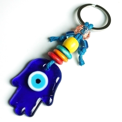 Evil Eye Schlüsselanhänger Hamsa Hand Stern Glas Anhänger Handgefertigt Ethnisch Bunte Perlen Schlüsselring