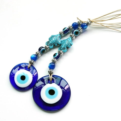 Ornamento Sospeso Malocchio Blu Amuleto Nazar In Vetro Con Perline Di Pesce Per Decorazione Parete Casa Auto Stile Turco