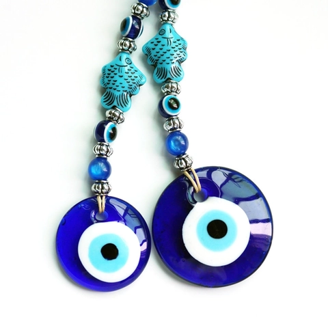 Ornamento Sospeso Malocchio Blu Amuleto Nazar In Vetro Con Perline Di Pesce Per Decorazione Parete Casa Auto Stile Turco