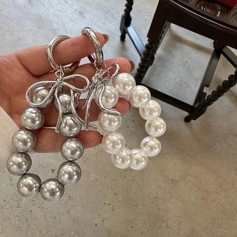 Porte-Clés À Künstliche Perles Nœud Papillon Bijou De Sac Künstliche Perles D'Imitation Fermoir Rond À Ressort Ornement Coréen Chic