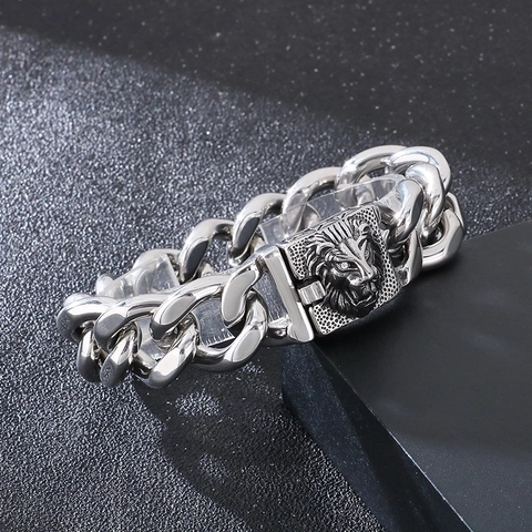 Pulsera De Cadena Cubana Con Cabeza De León De Acero Inoxidable Joyería Punk Rock Hip Hop Para Hombre