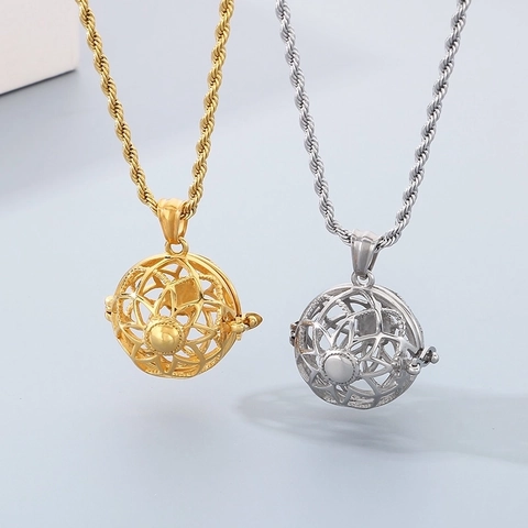 Collar Colgante Bola Hueca Acero Inoxidable Relicario Geométrico Abierto Joyería Aromaterapia Hombres Mujeres
