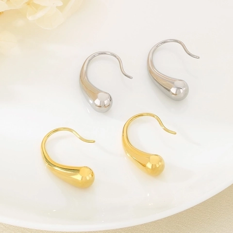 Teardrop Haken Ohrringe Polierter Edelstahl Wassertropfen Form Minimalistische Bogenlinie Damen Schmuck