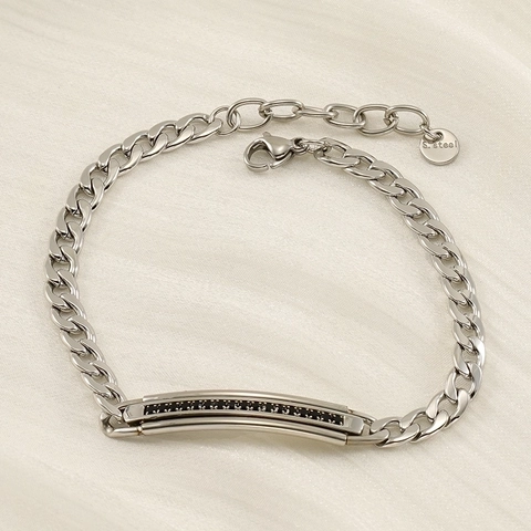 Bracciale Catena Cubana Acciaio Inossidabile Strass Piastra ID Hip Hop Gioielli Moda Unisexe