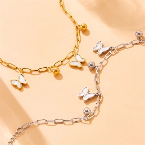Vlinder Hart Ster Hanger Armband Roestvrij Staal Verguld Kunstparelmoer Kralen Ketting Voor Dames Mode Sieraden