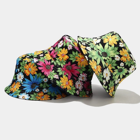 Cappello A Secchiello Reversibile In Cotone Donna Stampa Floreale Margherita Tesa Larga Protezione Solare Casual