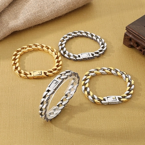 Pulsera De Eslabones Cubanos Para Hombre Acero Inoxidable Vintage Patrón Grabado Estilo Retro Joyería