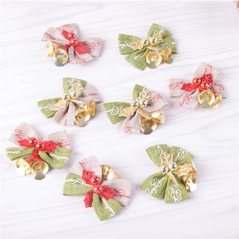 Mini Fiocchi Di Natale Con Campanelli In Metallo Foglie Di Agrifoglio Bacche Per Ghirlanda Albero Ornamento In Tessuto